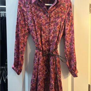 Floral Button Through Zara Dress - Long Sleeve Belt Included